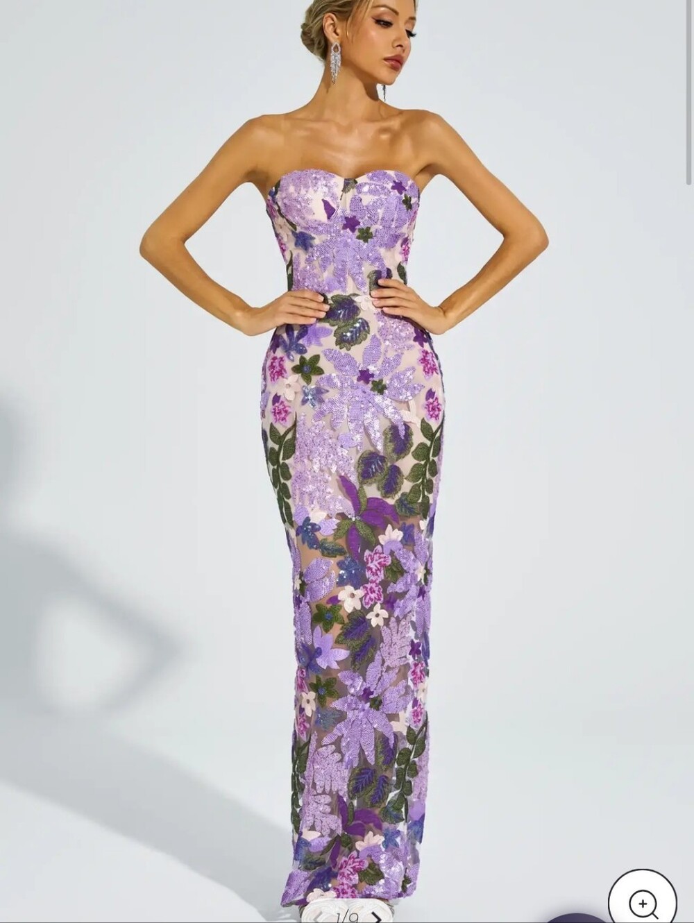 Catchall Kevin Purple Green Floral Sequin Evening Dress